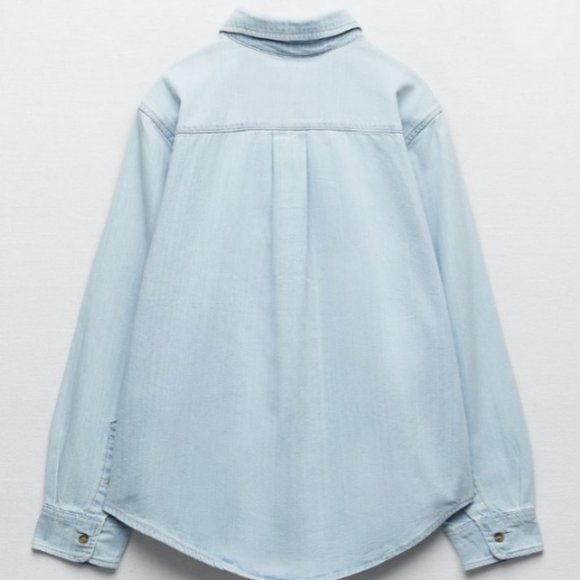 ZARA | Casual Style Long Sleeves Plain DENIM Cotton Medium Elegant Style - Picture 6 of 8